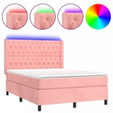 Cumpara ieftin Pat cu arcuri, cu saltea si LED, roz, 140x190 cm catifea