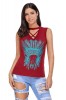 BL924-81 Maiou casual asimetric, cu imprimeu si decupaj in V cu bretele in zona decolteului, S/M, XL