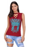 BL924-81 Maiou casual asimetric, cu imprimeu si decupaj in V cu bretele in zona decolteului, S/M, XL