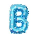 Balon folie metalizata litera b, flippy, 40 cm, cu imprimeu stelute, umflati cu heliu sau aer, ambalaj individual, pai inclus, albastru