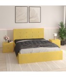 Pat Tapitat Filip Galben + Saltea Lux Ortopedica + Noptiere Tapitate 180x200cm