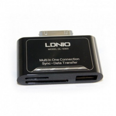 Cititor CARD Apple iPad / iPhone 4, All in one, LDINO (14207), cu Port USB, DL-P303, Negru foto