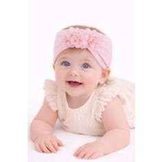 Bentita lata roz banan pentru fetite cu floricele aplicate