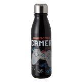 Sticla pentru bauturi,aluminiu,negru,imprimeu consola joc,600 ml