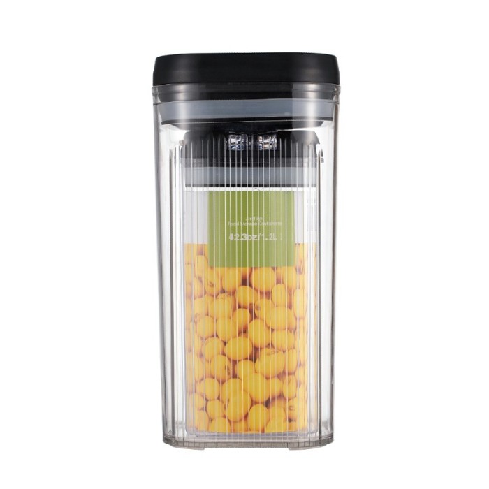 Cutii de Depozitare Alimente, Flippy, Set din 2 Cutii de tip Container, 2.5L, 1.2L, Recipiente pentru Cereale in Bucatarie, Transparente cu Capac Negr