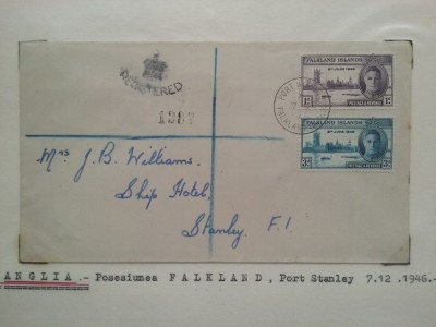 1946-Anglia-Posesiunea Falkland-Port Stanley-Plic circ.-RAR foto