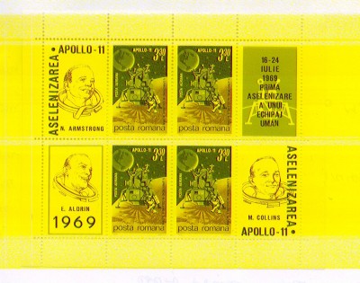 Romania 1969 Apollo 11 bloc de 4 neuzat MNH lp704a foto