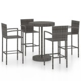 Set Bar Gradina 5 Piese vidaXL, Poliratan Gri, Masa Rotunda 75.5cm, Scaune Inalte 118cm