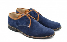 Pantofi barbati casual din piele naturala (Intoarsa), culoare bleumarin P34BLUE foto