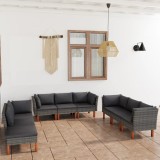 VidaXL Set mobilier de grădină cu perne, 9 piese, gri, poliratan