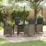 VidaXL Set de dining pentru grădină, 5 piese , cu perne gri din poly rattan.