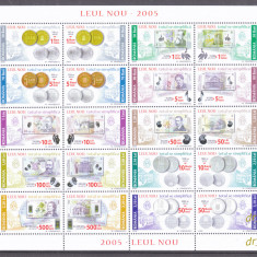ROMANIA 2005 LP 1687 b LEUL NOU bloc de 20 marci cu margine MNH, Monede bancnote