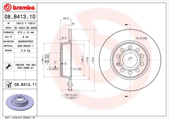 BREMBO 08.B413.11 PRIME LINE - UV Coated Disc frana