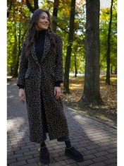 PALTON LUNG CU BUZUNARE SI CAPTUSEALA INCHIDERE UN NASTURE LEOPARD PRINT GLORA M Animal Print foto