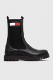 Tommy Jeans ghete chelsea de piele TJW LONG CHELSEA BOOT femei, culoarea negru, cu toc plat, EN0EN02315