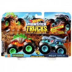 Set 2 masini Monster Truck, Hot Wheels, Motosaurus si Mega-wrex, 1:64, HNX25