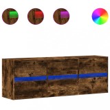 Cumpara ieftin Comoda TV de perete cu lumini LED, stejar fumuriu, 130x31x45 cm