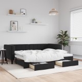 VidaXL Pat de zi cu extensie și sertare, negru, 90x200 cm, catifea