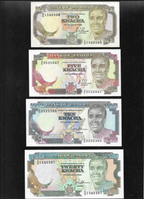 Rar! Set complet Zambia 2 + 5 + 10 + 20 + 50 + 100 + 500 kwacha 1989-91 foto