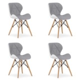 Set 4 scaune stil scandinav, Artool, Lago, piele ecologica, lemn, gri si alb, 47x52x73 cm