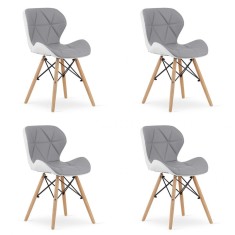 Set 4 scaune stil scandinav, Artool, Lago, piele ecologica, lemn, gri si alb, 47x52x73 cm