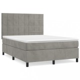 Cumpara ieftin Pat box spring cu saltea, gri deschis, 140x200 cm, catifea
