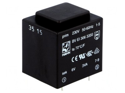 Transformator &amp;Icirc;ncapsulat 3VA 230V 6V 500mA PCB foto