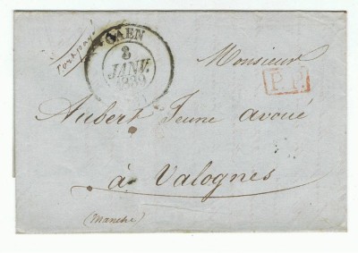 France 1839 Cover + Content TYPE 13 PP red CAEN to VALOGNES D.821 foto