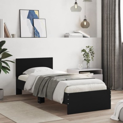vidaXL Cadru de pat cu tăblie, negru, 75x190 cm, lemn prelucrat 838660 foto