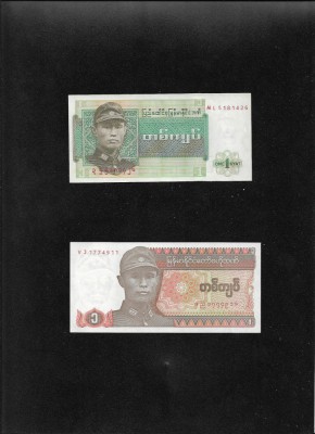 Set Burma Myanmar 2 x 1 kyat 1972 + 1990 unc pret pe set foto