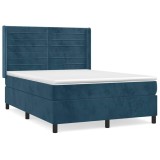Cumpara ieftin Pat box spring cu saltea, albastru inchis, 140x200 cm, catifea