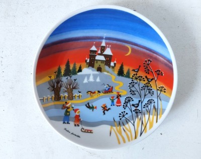 Farfurie decorativa vintage, de portelan, WINTERLING design Barbara Furstenhofer, peisaj de iarna, 13cm diametru, Winter foto