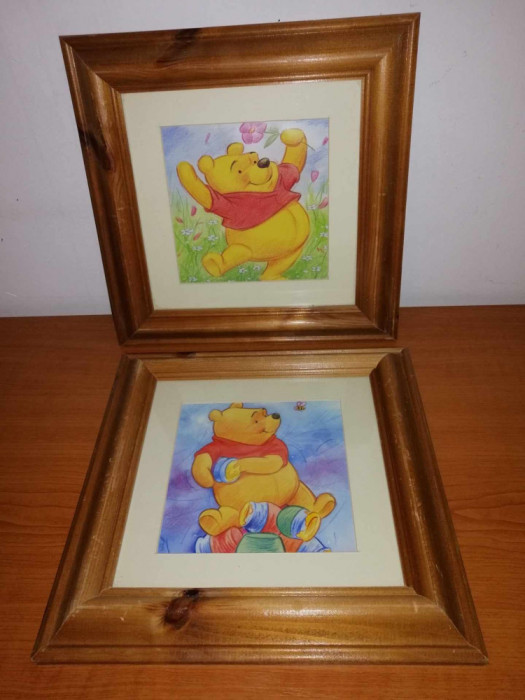 2x Tablou Ursuletul Winnie Puh pooh ilustratie art print Disney rama lemn