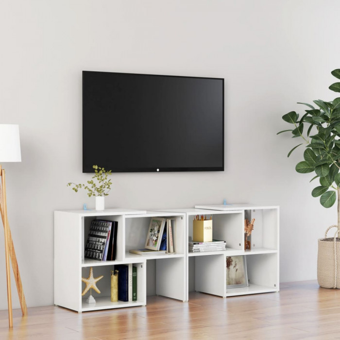 Comoda TV, alb extralucios, 104x30x52 cm, PAL GartenMobel Dekor