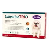 Simparica Trio XS C&acirc;ini 2.5-5 kg, 3 Comprimate | Căpușe, Purici, Viermi