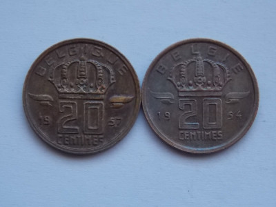 lot 2 monede 20 centimes BELGIA foto