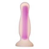 Plug anal DREAMTOYS Radiant Glow in the Dark, model cu strălucire &icirc;n &icirc;ntuneric, lungime 12.5 cm, diametru 3.2 cm, mărime M, mov