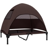 PawHut Pat de exterior pentru c&acirc;ini cu acoperiș, pat &icirc;nălțat pentru c&acirc;ini mari, 91 x 76 x 90 cm, Cafea | Aosom Romania