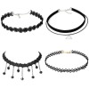 Set 4 Coliere Choker Negre Elegante cu Zirconiu, Reglabile, Diverse Modele - Coliere Fashion Dama