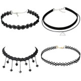 Set 4 Coliere Choker Negre Elegante cu Zirconiu, Reglabile, Diverse Modele - Coliere Fashion Dama