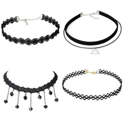 Set 4 coliere choker elegant, negru foto