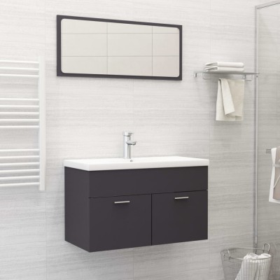 Set mobilier de baie, gri, lemn prelucrat foto