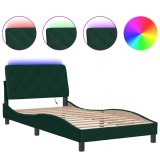 Cumpara ieftin Cadru de pat cu LED fara saltea, verde inchis, 100x200 cm, catifea