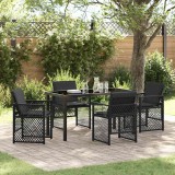 Set masă grădină cu 5 piese și perne Negre Poly Rattan