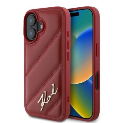 Husa pentru iPhone 16 - Karl Lagerfeld Diagonal Quilted (KLHCP16SPQDSMGR) - Red foto