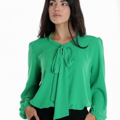 Bluza Dama cu Maneca lunga Ampla cu Funda, Verde - L