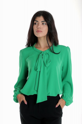 Bluza Dama cu Maneca lunga Ampla cu Funda, Verde - L foto