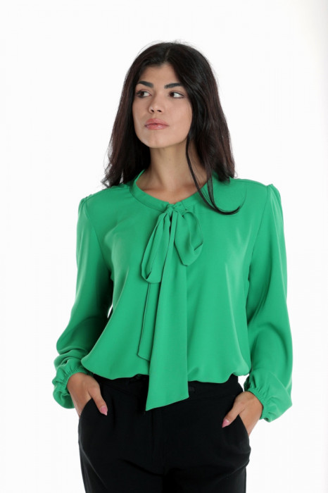 Bluza Dama cu Maneca lunga Ampla cu Funda, Verde - XL