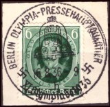 Timbru Germania 1936 - Savantul Guericke, Ștampilă Specială Rară Cartierul Presei Jocurile Olimpice pe Fragment (Mi. 608) -A222