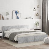 vidaXL Cadru de pat cu tăblie și LED, gri beton, 200x200 cm